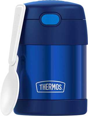 THERMOS FUNTAINER 295 ml de aço inoxidável isolado a vácuo para crianças com colher dobrável, azul marinho