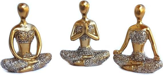 Trio Decorativo Yoga Meditação Em Resina meditando posição enfeite rezando kit cj