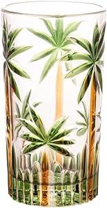 Wolff Palm Tree Conjunto de Copos Altos de Cristal 6 Peças, Multicor (Palmeira Verde Pintura à Mão), 360 ml