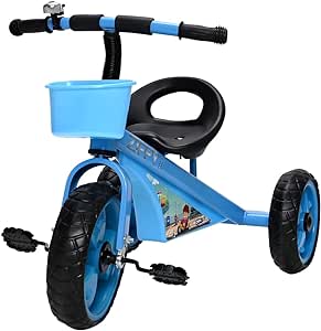 Zippy Toys Triciclo Com Apoiador Cor Azul, Feito de Plástico e Aço Carbono. Possui Apoiador Removível, Duas Cestas e o Apoio Para os Pés. Indicado Para Crianças Acima de 03 Anos, Modelo: TE21F1