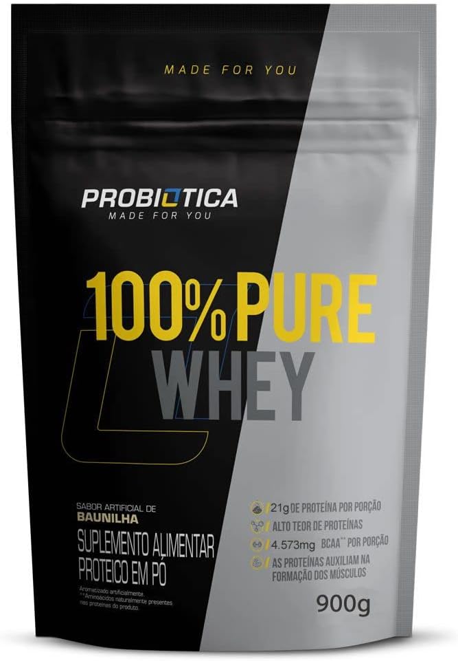 100% Pure Whey Nova Fórmula - 900g Refil Baunilha - Probiótica