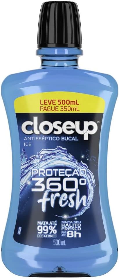 Close Up Enxaguante Bucal Antisséptico Ice Closeup Proteção 360° Fresh Frasco Leve 500ml Pague 350ml