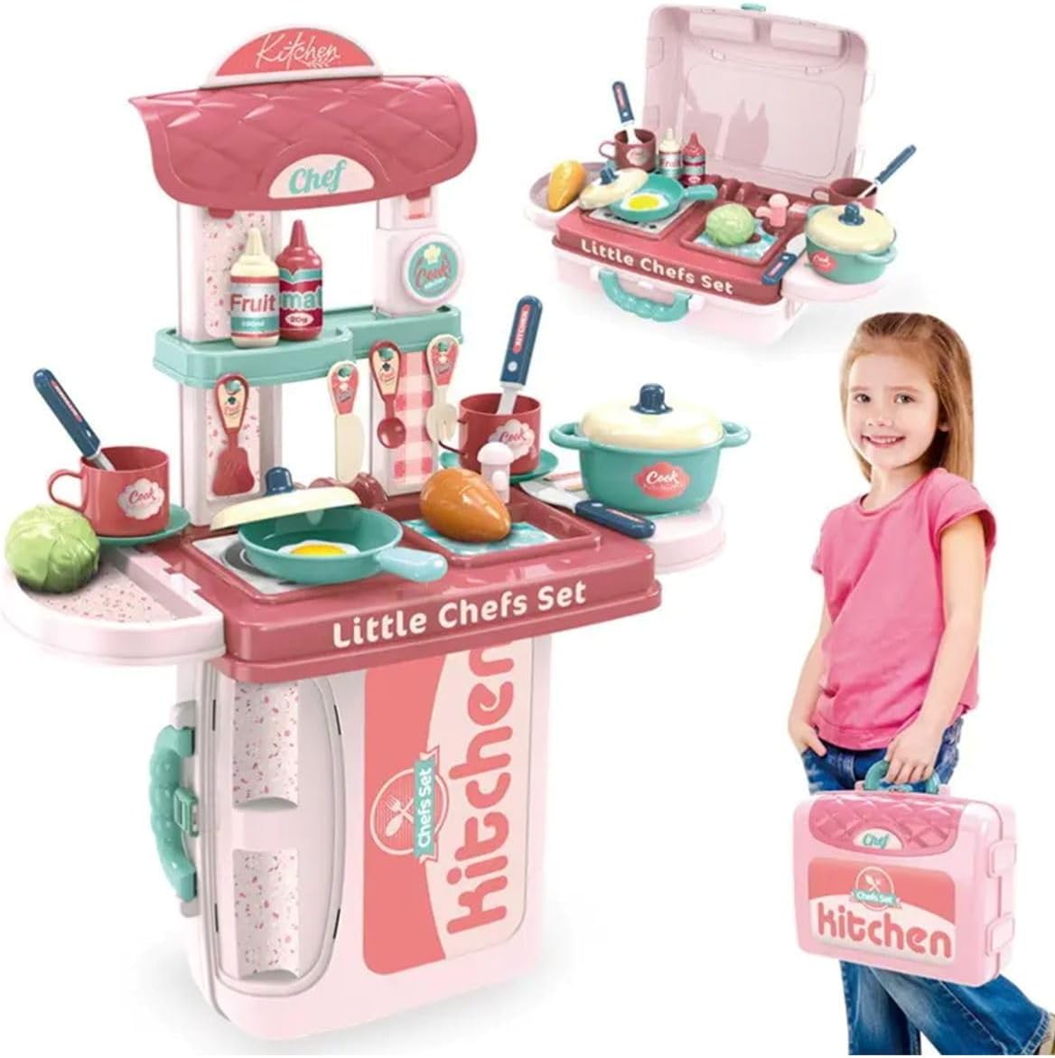 Cozinha Infantil 3 Em 1 Kit Maleta Chef Brinquedo Mc1006m