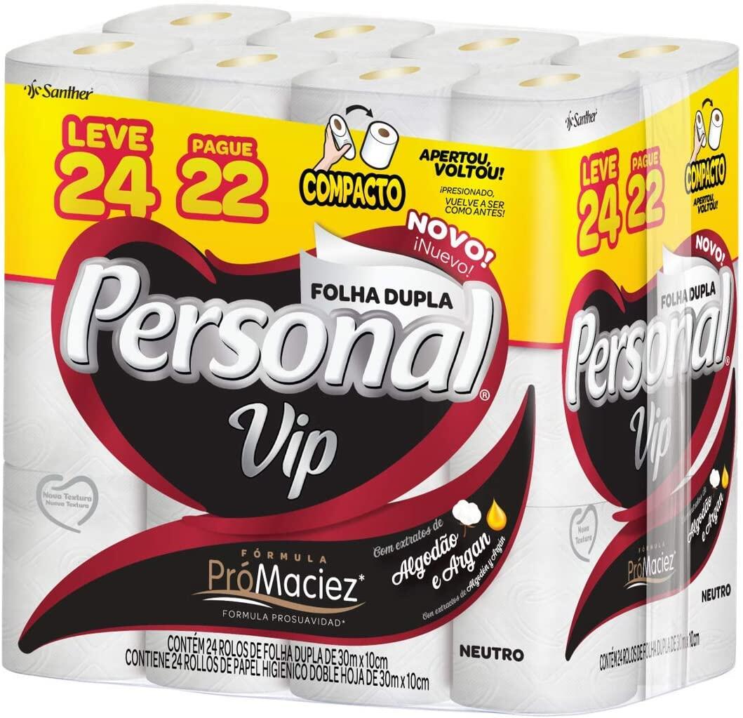 Personal Vip - Papel Higiênico, Folha Dupla, Branco 24 Unidades (embalagem Pode Variar)