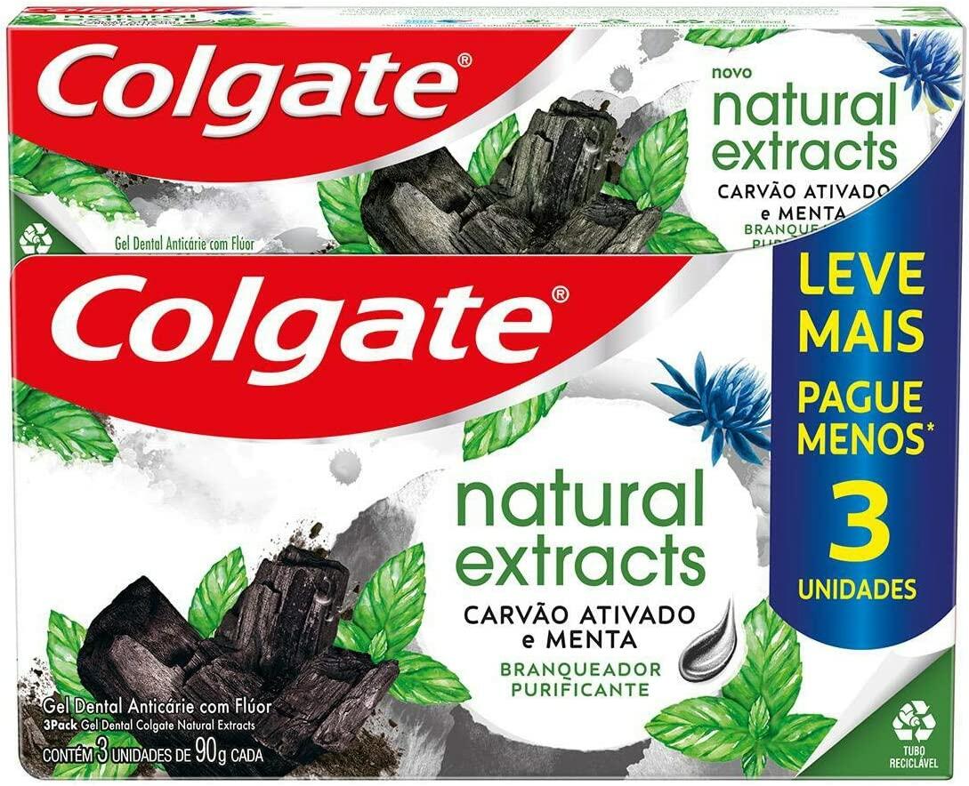 Creme Dental Colgate Natural Extracts Carvão Ativado 3 unid 90g, Colgate