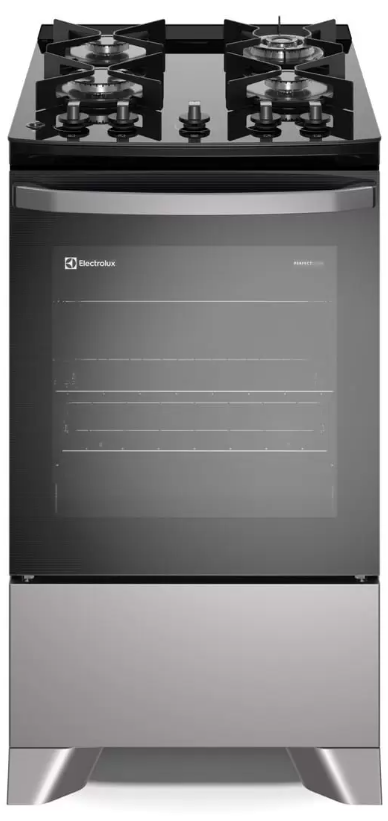 Fogão 4 bocas Electrolux Prata Efficient com Mesa de Vidro, PerfectCook e VaporBake (FE4GS)