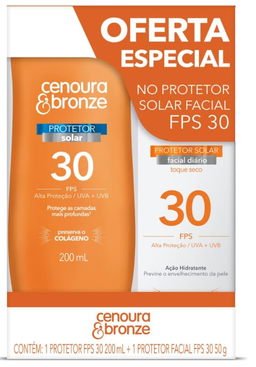 Kit Protetor Solar Cenoura e Bronze Corpo FPS 30 200ml + Facial FPS 30 50g, Cor: Branco