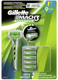 Aparelho de Barbear Gillette Mach3 Sensitive + 9 Cargas