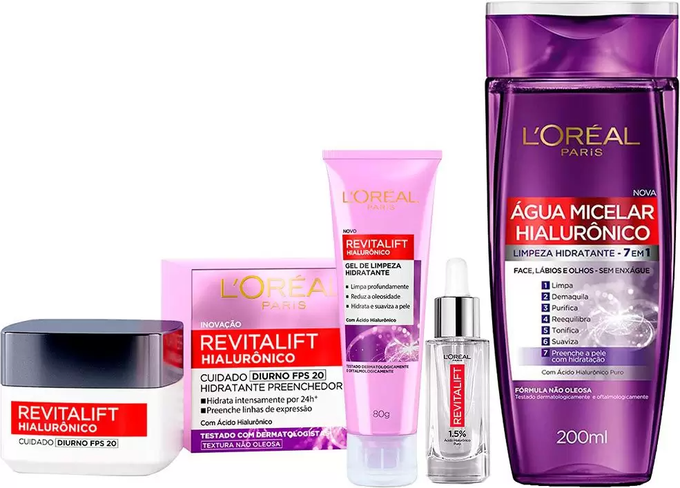 L'Oréal Paris Revitalift Hialurônico Kit Água Micelar + Gel de Limpeza + Creme Anti-idade Diurno + Sérum