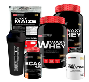 Kit 2x Whey Protein Waxy Whey 900g + Bcaa 4,5 100g + Power Creatina 100g + Waxy Maize 800g + Coqueteleira - Bodybuilders