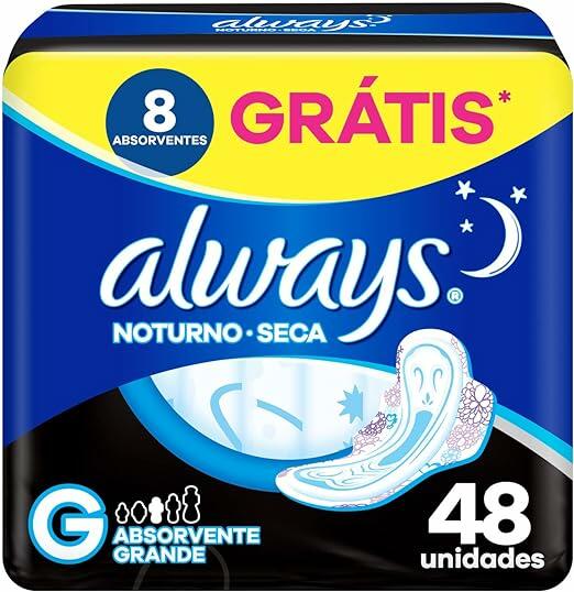 Absorvente Noturno Always Noites Tranquilas Cobertura Seca com Abas Leve 48 Pague 40, Always