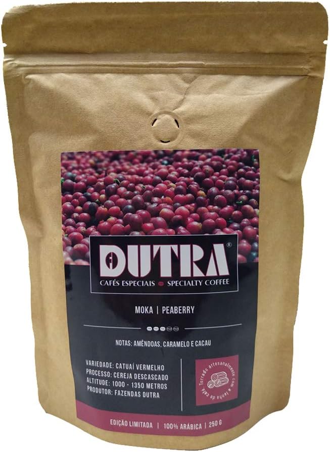 Café Dutra, Orgânico Especial, Moka Peaberry, Notas Amêndoas e Caramelo, Torrado em Grãos, 250G