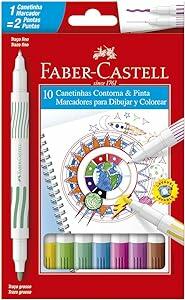 Caneta Hidrográfica Ponta Dupla, Faber-Castell, Contorna & Pinta, 15.0110DUO, 10 Cores