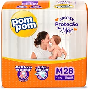 Fralda Pom Pom  Protek Proteção de Mãe Jumbo M 28 Unidades