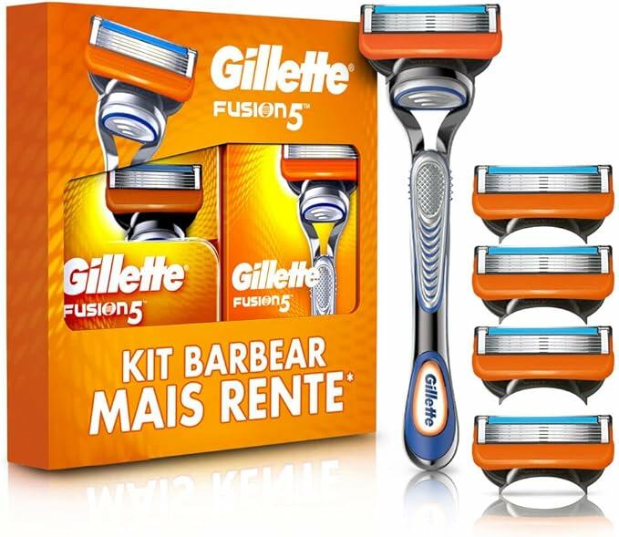 Gillette Fusion5 Aparelho de Barbear Recarregável + 5 Cargas com 5 Lâminas Anti-Fricção, Barbear mais Rente, 1 KIT