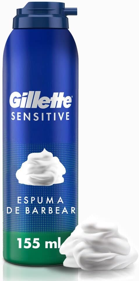 Gillette Sensitive Espuma de Barbear com Mais Lubrificação para um Barbear Suave, Ideal para Homens com Pele Sensível, 155mL