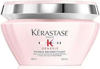 Kérastase Máscara Genesis Masque Reconstituant, Cabelos com queda, Cabelo grossos, Prevenção da queda, Flor de Edelweiss, Raiz de gengibre, 200 ml