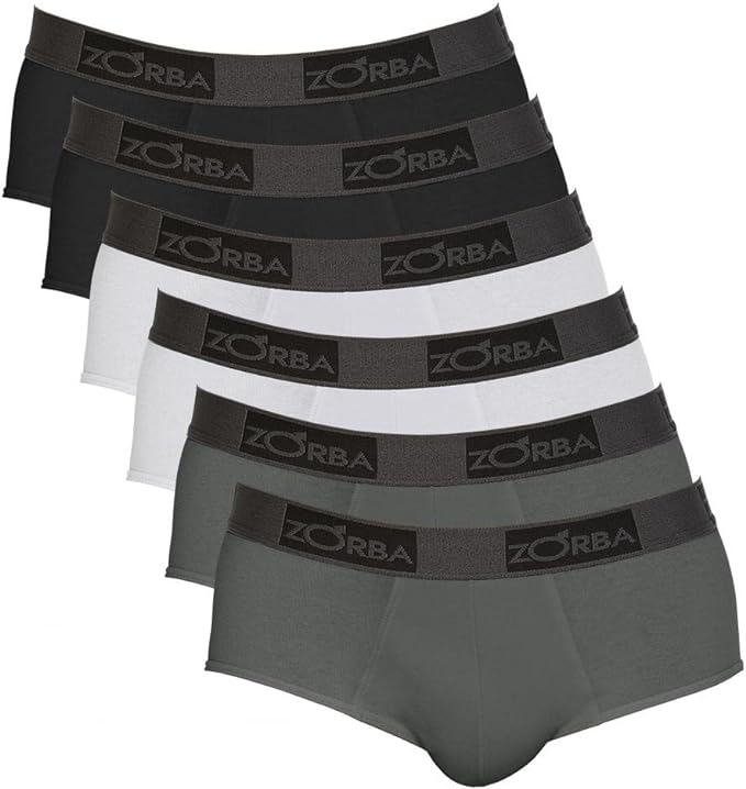 Kit com 06 Cuecas Slip Zorba Comfort 674 Preto/Branco/Chumbo – P Sortido