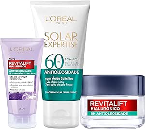 Kit L'Oréal Paris Antioleosidade: Gel Creme Hidratante Revitalif Hialurônico 49g + Gel de Limpeza Hialurônico 150g + Protetor Solar Facial Expertise Fps60 40g