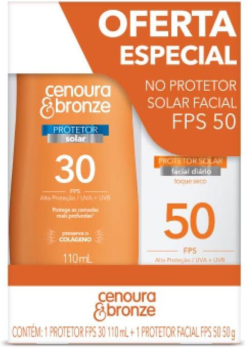 Kit Protetor Solar Cenoura e Bronze Corpo FPS 30 110ml + Facial FPS 50 50g