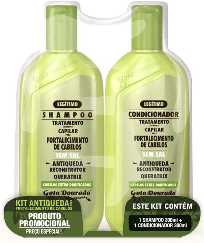 Kit Shampoo 300 Ml e Condicionador 300 Ml Antiqueda Linha Fortalecimento 600 Ml, Gota Dourada