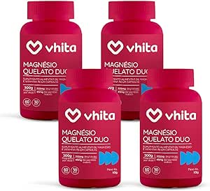 Kit/Combo 4x Magnésio Quelato Duo Vhita 300mg Dimalato e Bisglicinato com Vitamina B6 60 cápsulas