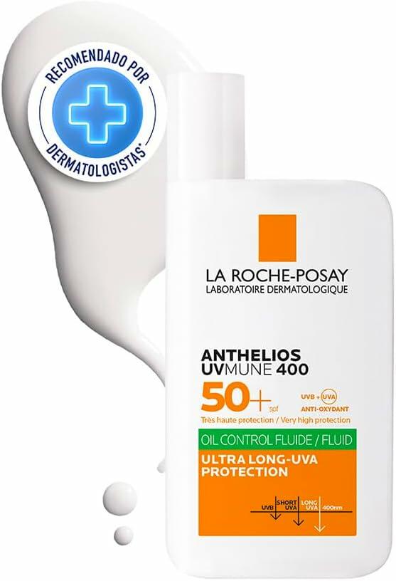 La Roche-Posay, Anthelios UVMune Airlicium 400, Protetor Solar Facial para Pele Oleosa, Protege contra os raios UVA Ultra-Longos, Textura Fluida, FPS60 (SPF50+), 50ml