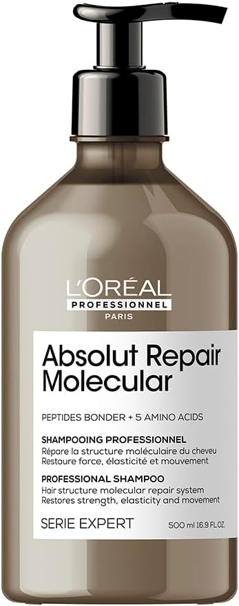 L’Oréal Professionnel Shampoo Absolut Repair Molecular, Repara Danos e Restaura Todos os Tipos de Cabelos Danificados, Sem Sulfato, SERIE EXPERT, 500ml