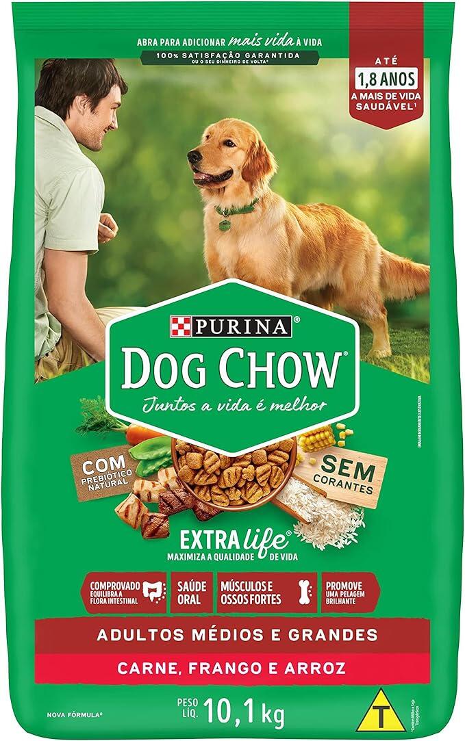 Nestlé Purina Dog Chow Extralife Adultos Médios e Grandes Carne, Frango e Arroz 10,1kg