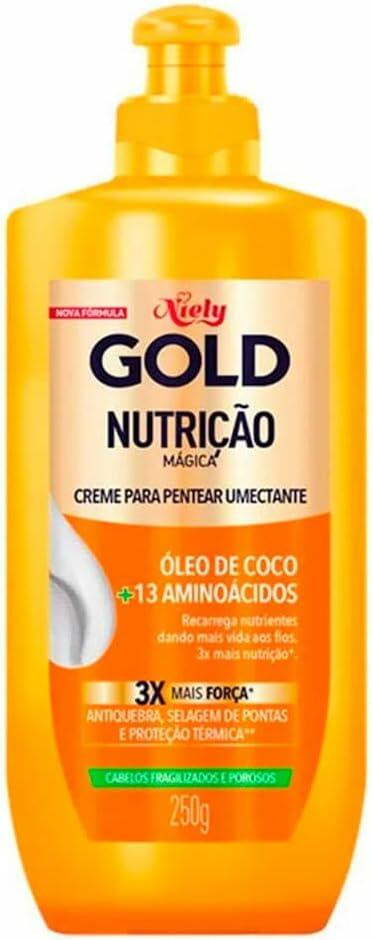 Niely Gold Creme para Pentear Umectante, Nutrição Mágica, Óleo de coco + 13 Aminoácidos, 250 g