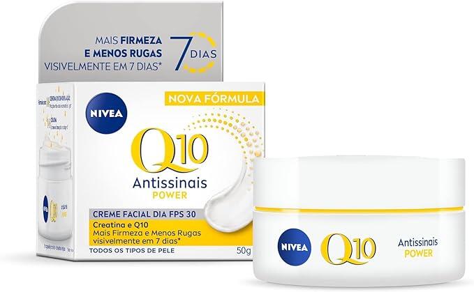 NIVEA Creme Facial Antissinais Q10 Power Dia FPS 30 50g - Reduz rugas e linhas de expressão, hidrata intensamente e é adequado para peles sensíveis, uso diurno
