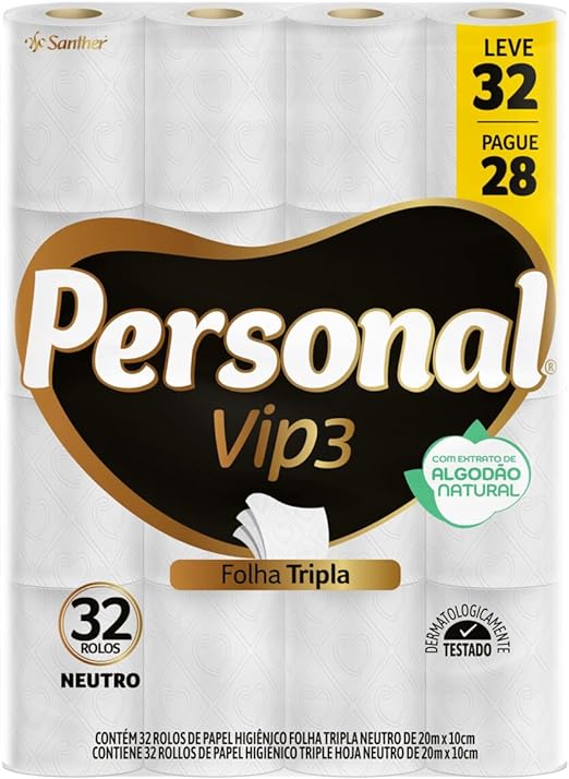 Papel Higiênico Personal VIP Folha Tripla com 32 rolos de 20M