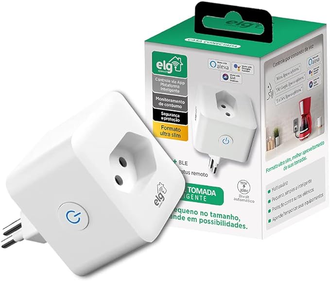 Plug de Tomada Inteligente Bivolt 16A com Conexão WI-FI e Bluetooth Branca - SHPT400 ELG