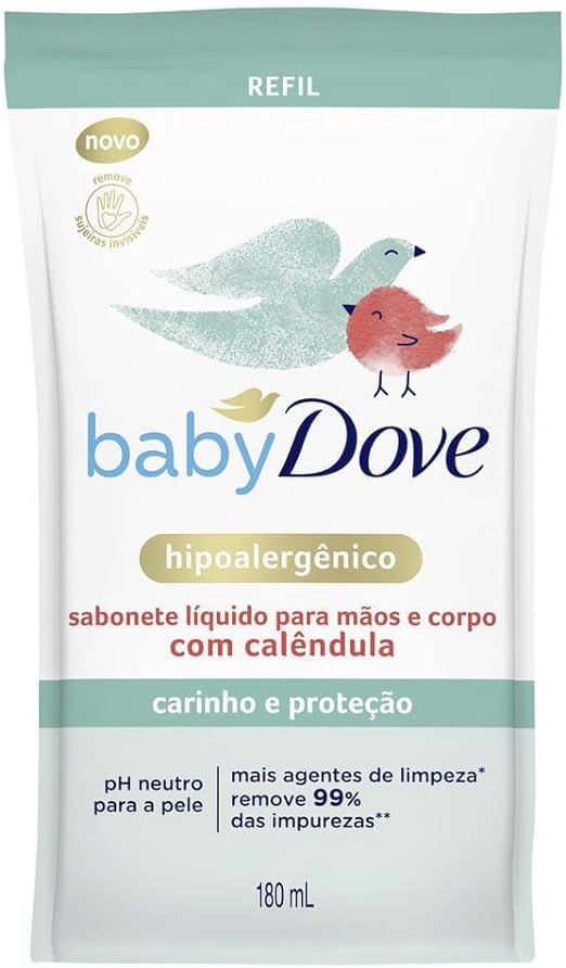 Sabonete Líquido com Calêndula Carinho e Proteção Mãos e Corpo Dove Baby Sachê 180ml Refil, Baby Dove