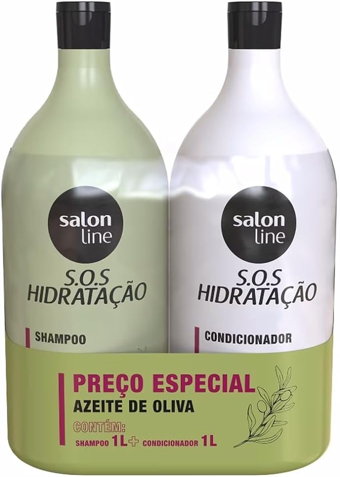 Salon Line, Kit Shampoo e Condicionador, SOS Hidratação, Azeite de Oliva, Vegano - Cabelos Ondulados, Cacheados e Crespos, 1 L cada