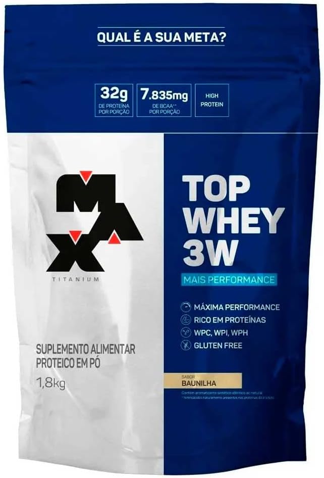 Top Whey 3w + Performance Refil 1, 8kg Baunilha V01, Max Titanium