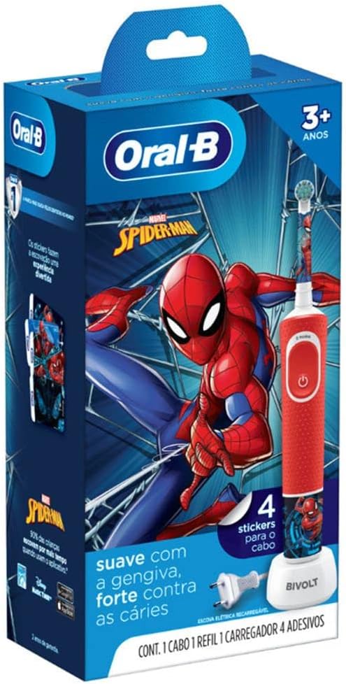 Escova Elétrica Oral-b Spiderman 1 Unidade, Cor: Vermelho
