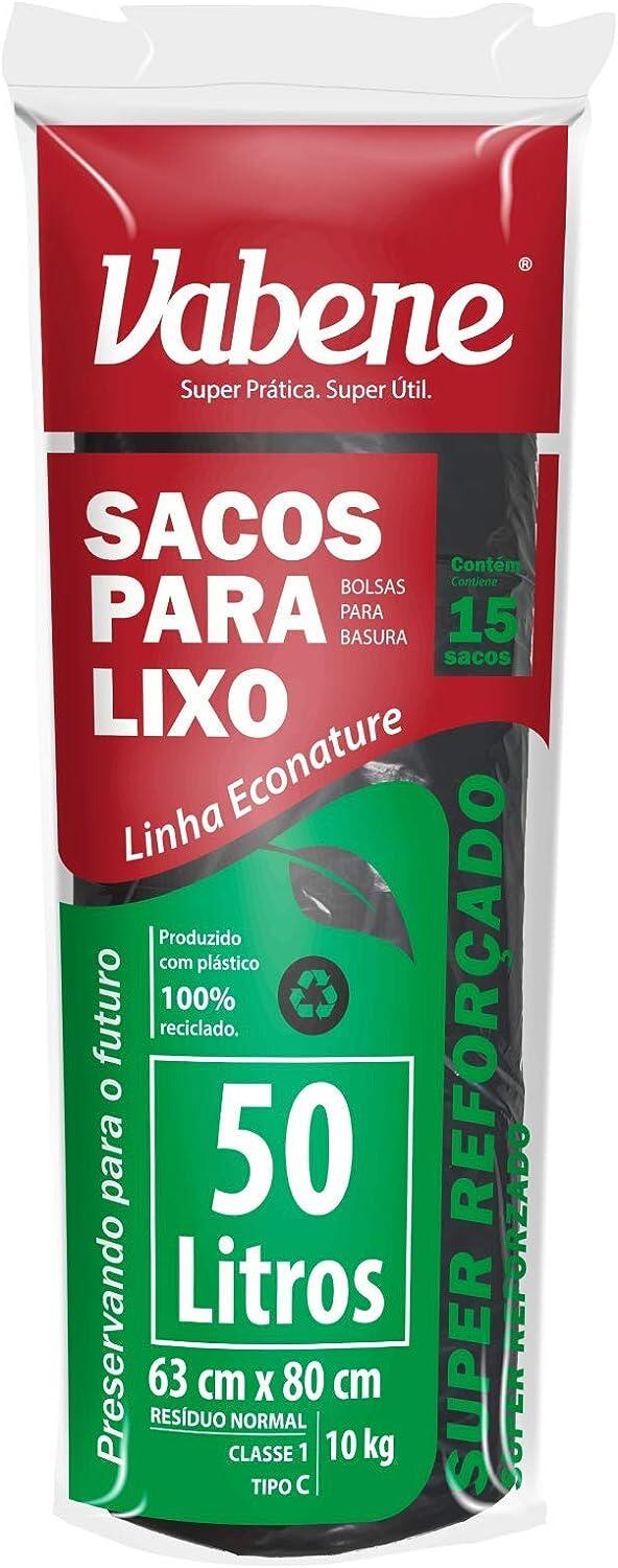 Saco de Lixo Vabene Extra Forte Preto 50L - 15 Sacos, Vabene