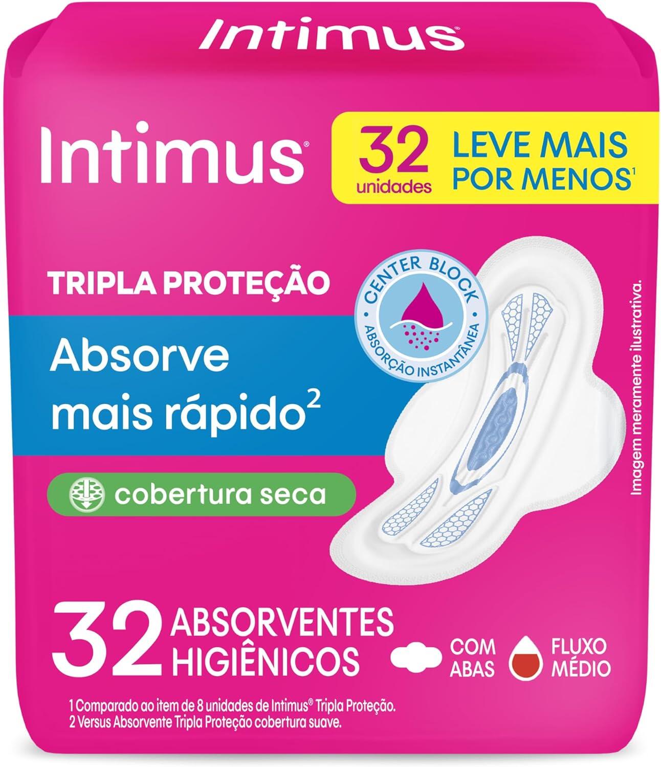 Intimus Absorvente Externo, Tripla Proteção Seca Com Abas, 32 Unidades, Rosa