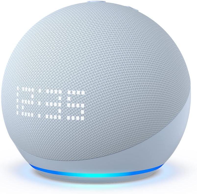 Novo Echo Dot 5ª geração com Relógio | Smart speaker com Alexa | Display de LED ainda melhor | Cor Azul Claro