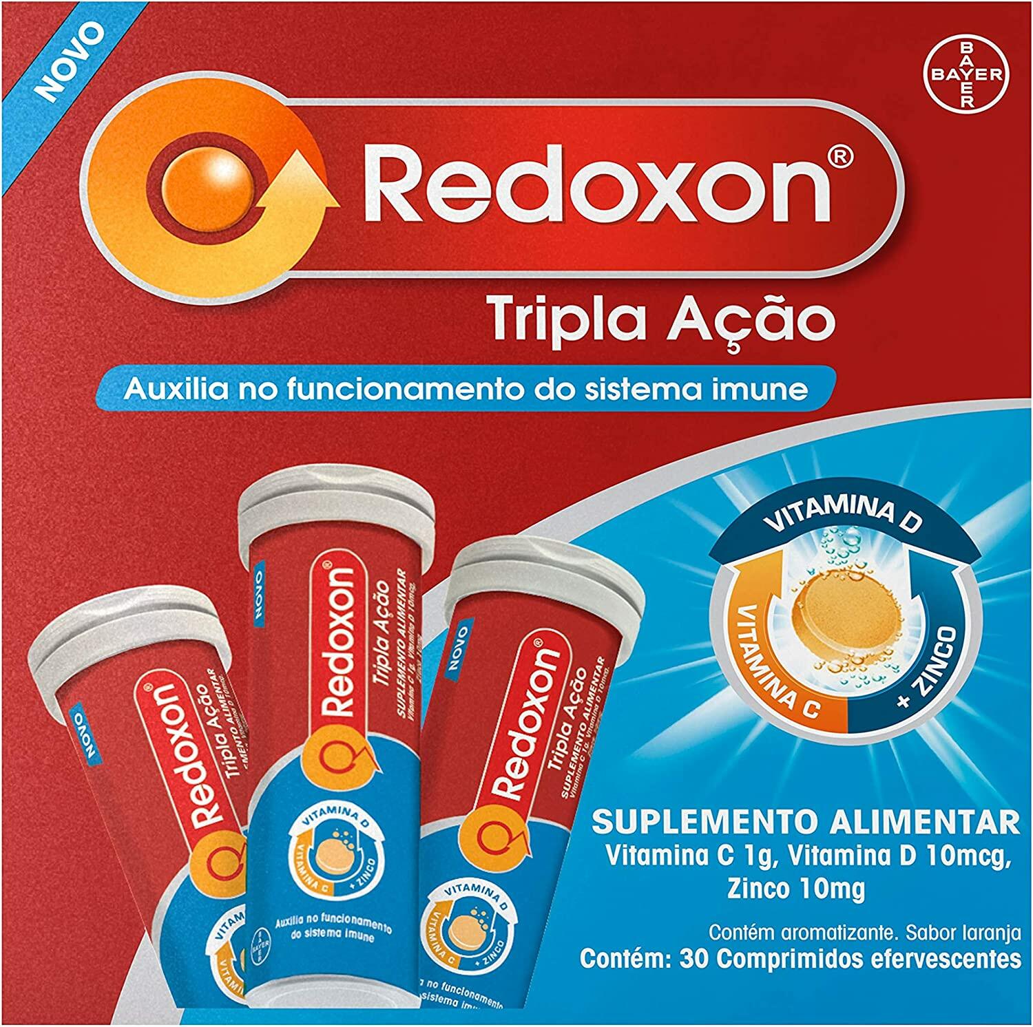 Redoxon Tripla Ação Com Vitamina C, Vitamina D E Zinco, 30 Comprimidos Efervescentes Sabor Laranja