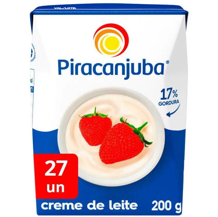 Kit Creme de Leite Integral Piracanjuba - 27 Unidades 200g Cada