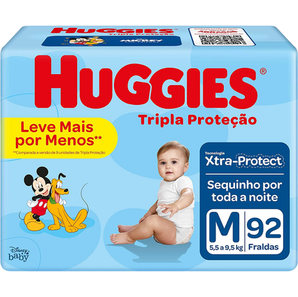 Huggies Tripla Proteção -Fralda, Tamanho M, 92 Fraldas