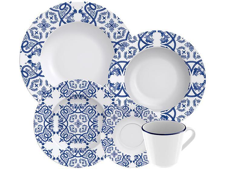 Aparelho de Jantar Sobremesa e ChA 20 Peças Tramontina de Porcelana Azul Redondo Algarve