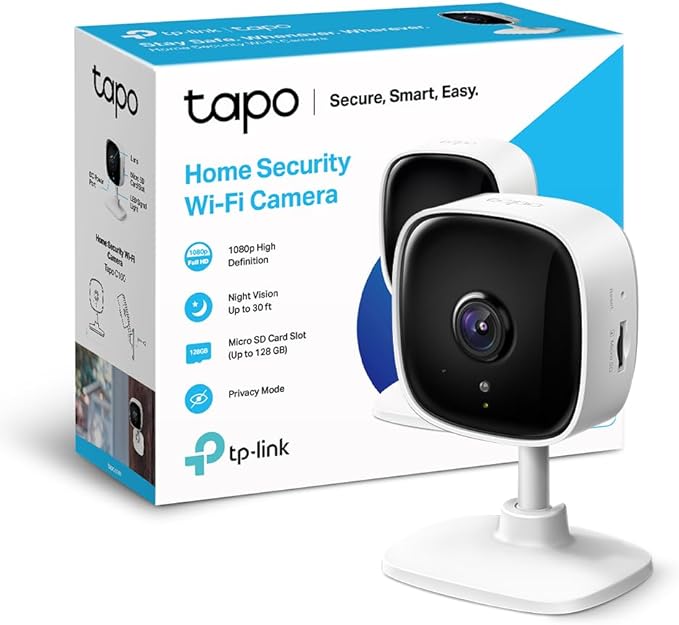 Camera de Segurança Wi-Fi, 1080p Full HD TP-Link Tapo C100, Visão Noturna, Audio de Duas Vias, Trabalha com Alexa, Detecção de Movimento, 512G de armazenagem, Armazenamento na Nuvem