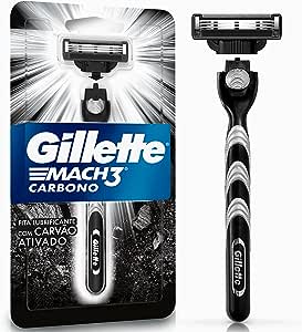 Gillette Mach3 Carbono Aparelho de barbear reutilizável com Carvão Ativado e Fita Lubrificante Melhorada 1 Ud