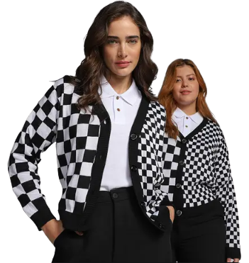 Cardigan Vista Magalu Jacquard Tricô Quadriculado