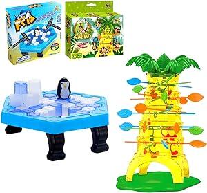 Kit 2 Jogos Brinquedo Pinguim Numa Fria Quebra Gelo Criança + Jogo Infantil Pula Macaco Cada Macaco no seu Galho Macaquinho