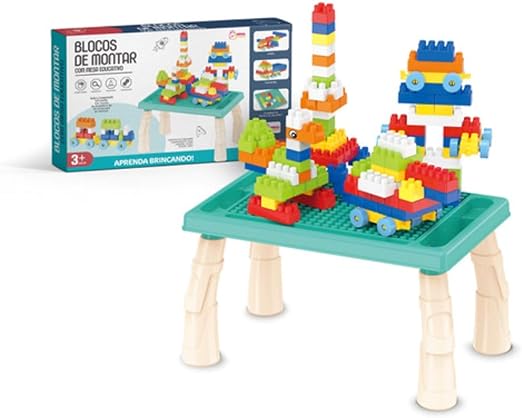 Mesa Infantil Educativa Com Blocos De Montar Mega Compras Mc927 (azul)