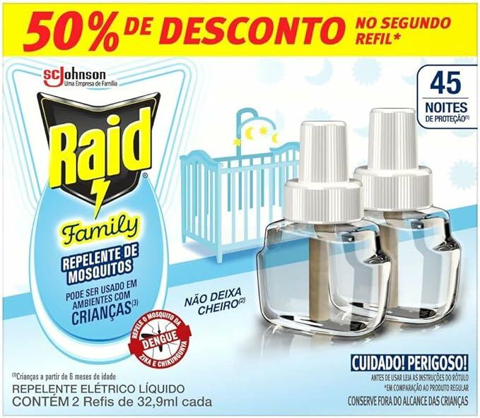 Refil Líquido Repelente Elétrico Raid 45 Noites Family 2 Unidades